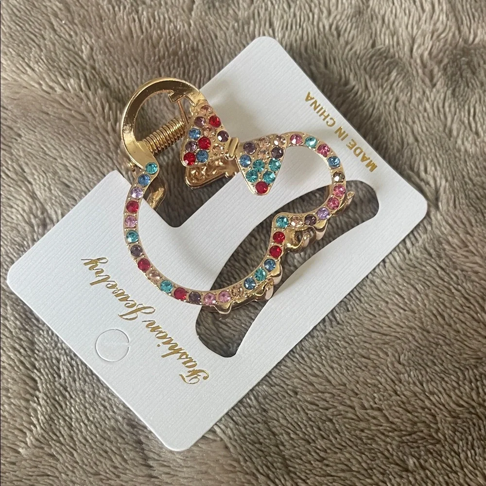 Gold Multicolor Rhinestone Minnie mouse Hair Clip nwt